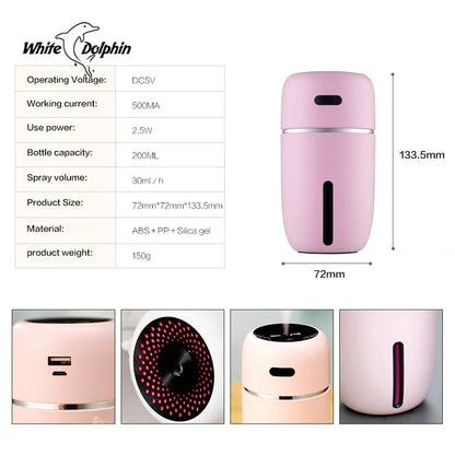 White Dolphin Mini USB Humidifier & Aroma Diffuser for Car